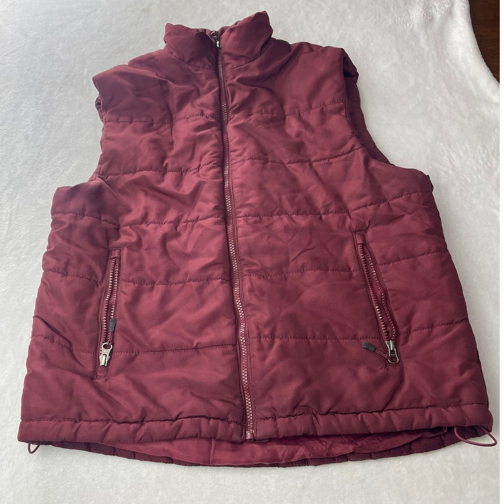 Outdoor Life Mens Small Burgundy Puffer Vest Quilted Full Zip Mock Neck Maroon